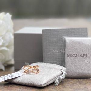 NIB NWT MICHAEL KORS 14K ROSE GOLD PLATED STERLING SILVER PAVE NESTING R…